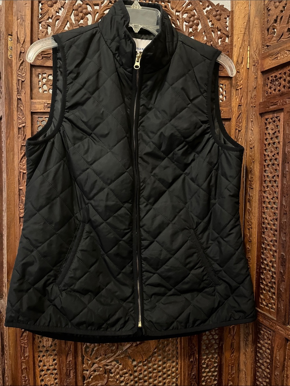 Old Navy Black Quilted Sleeveless Vest with Stand Collar